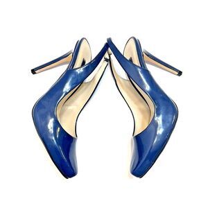 Zara women navy blue patent leather high heels luxury party  US 8